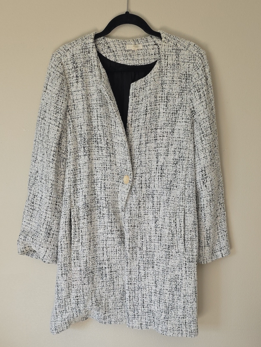 Eileen Fisher Black & White Textured Open-Front Blazer